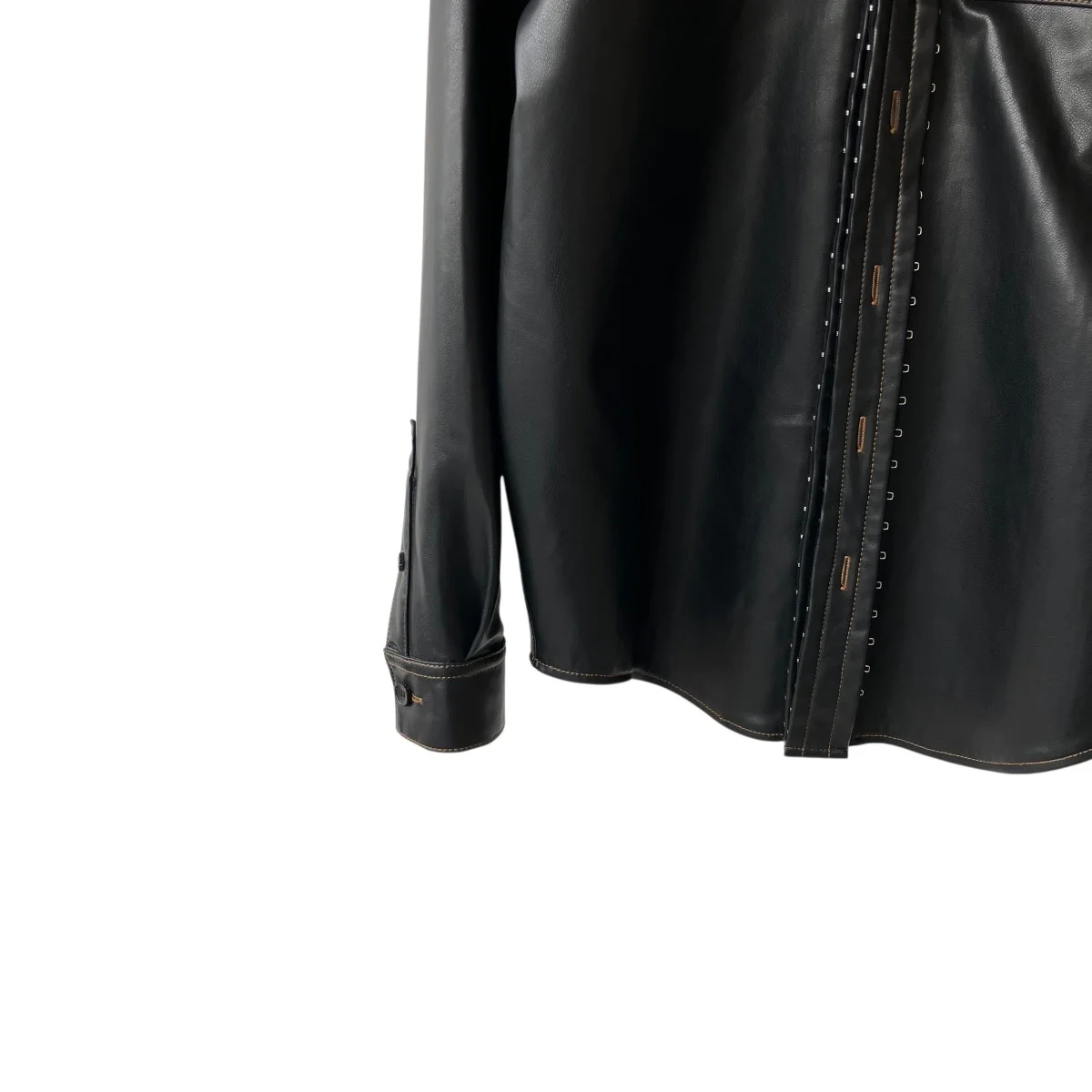 HOOK AND EYE LEATHER SHIRTライダースジャケット - Image 4