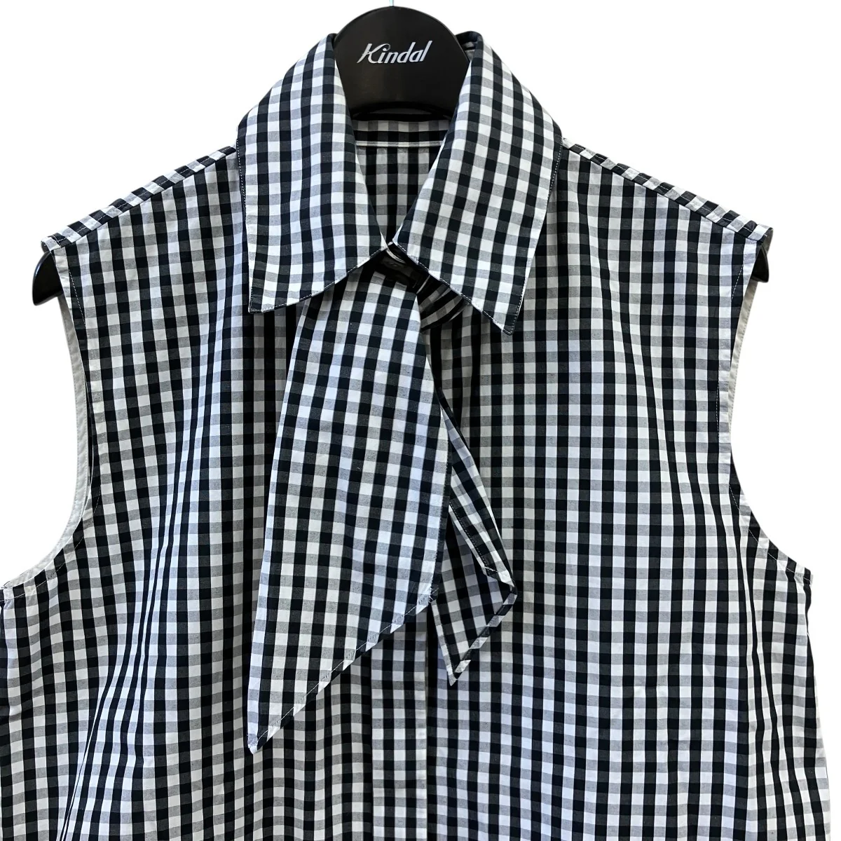 SLEEVELESS TIE BL GINGHAMギンガムチェックタイ付ノースリーブシャツMB231-5010 - Image 3