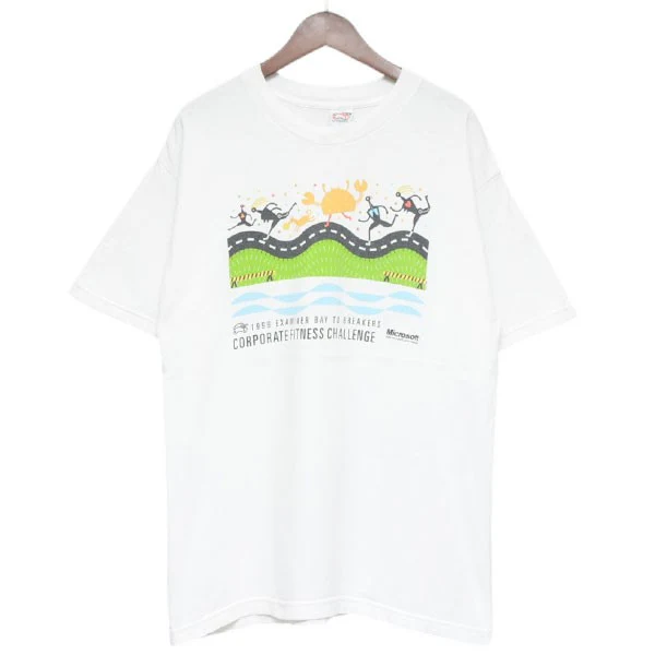 1990年代　USA MADE　Microsoft FITNESS CHALLENGE T-SHIRT　マイクロソフトプリントTシャツ　企業Tシャツ