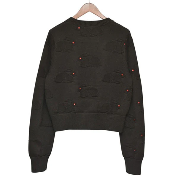 2025AW　Red-eyed Rabbit Tite Knit　うさぎパッチコットンニット　セーター　25AW K2 - Image 2