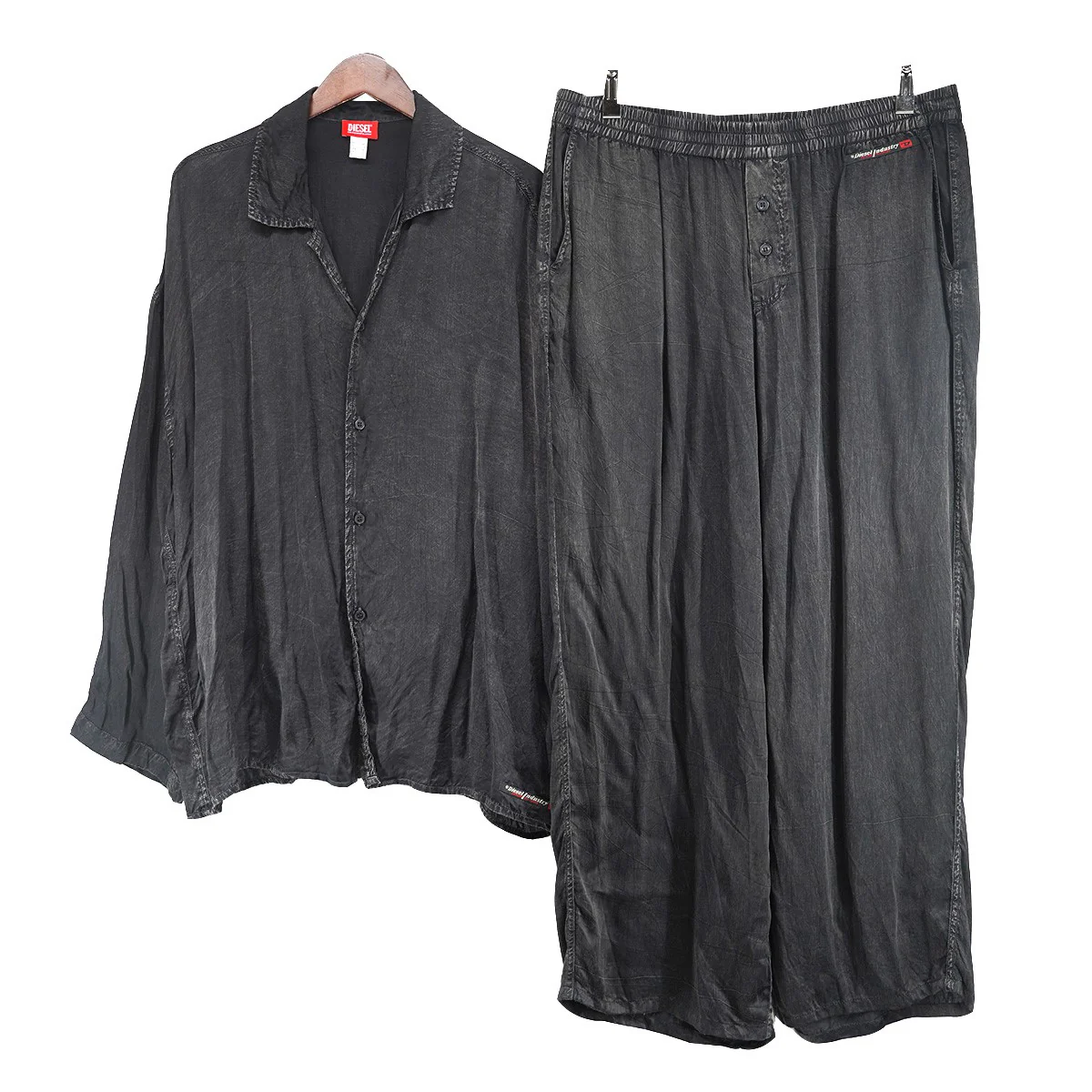 25AW Set-keith-dnm Two-piece pajamasセットアップ 加工 レーヨン シャツ イージー パンツ ラウンジウェア