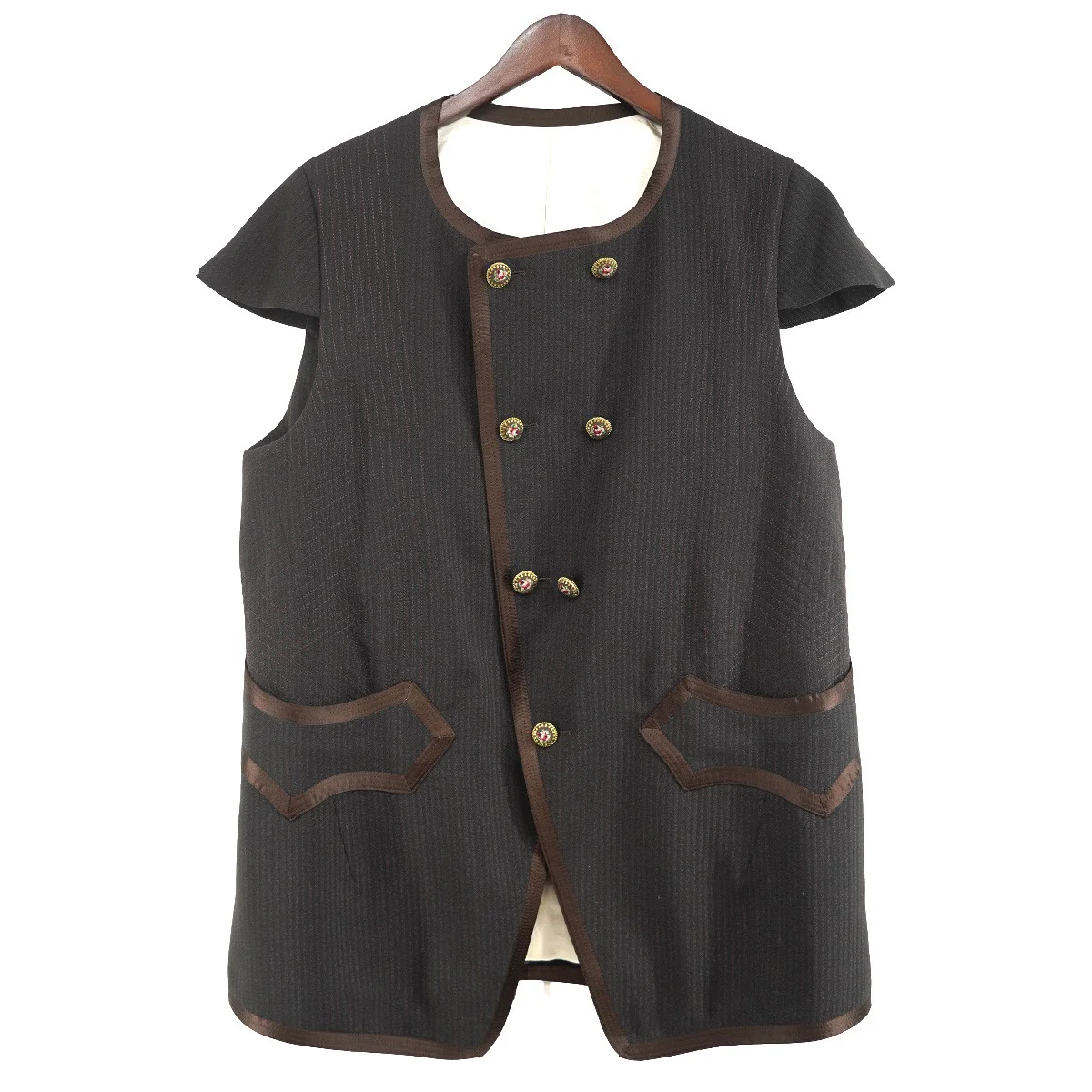 09AW CLOSED FEELING 本人期 第一期ラストコレクションピースカシミヤシルク混 ストライプ パイピング ショートスリーブジャケット ベスト