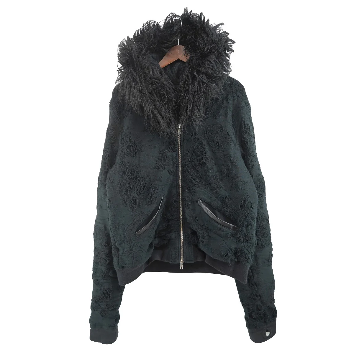 25AW DESTROY ZIP UP ／ BLKデストロイ ダメージ 加工 ファー ジップアップ パーカー