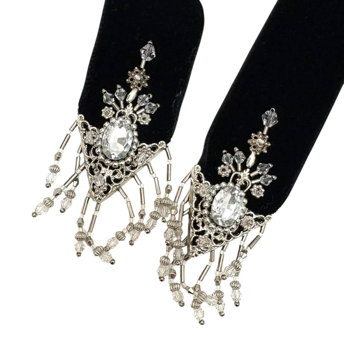 crystal silver tip velvet long ribbon Black124587017 - Image 2