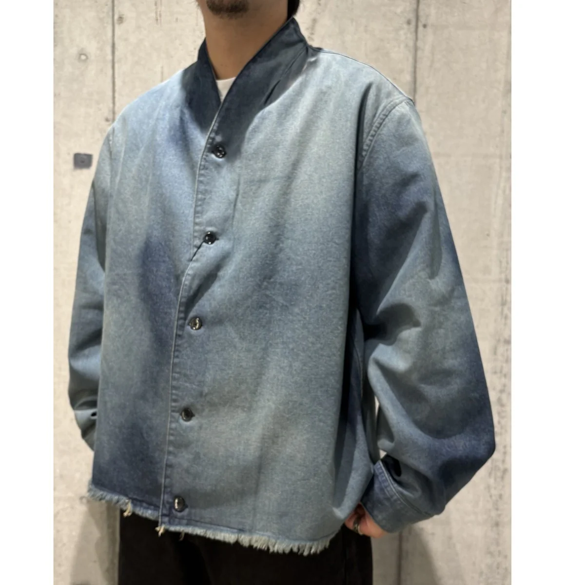 Denim Kimono Collar Cropped Jacketデニムキモノ着物カラーブリーチクロップドジャケット - Image 2