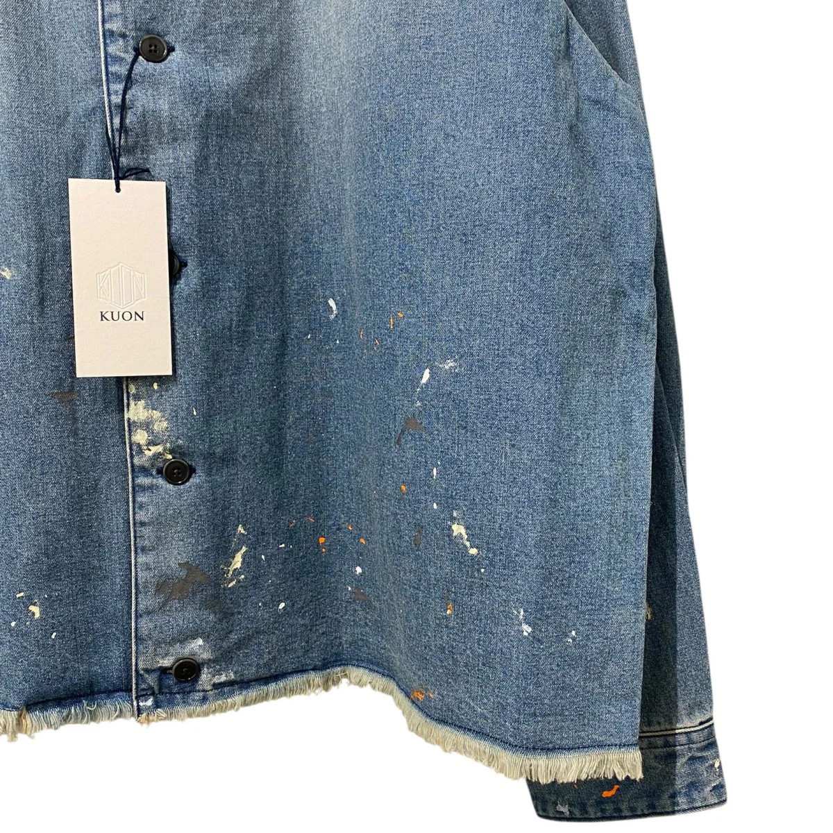 Denim Kimono Collar Cropped Jacket Paint-Splatteredペイントスプレー加工デニム着物キモノカラージャケット - Image 5