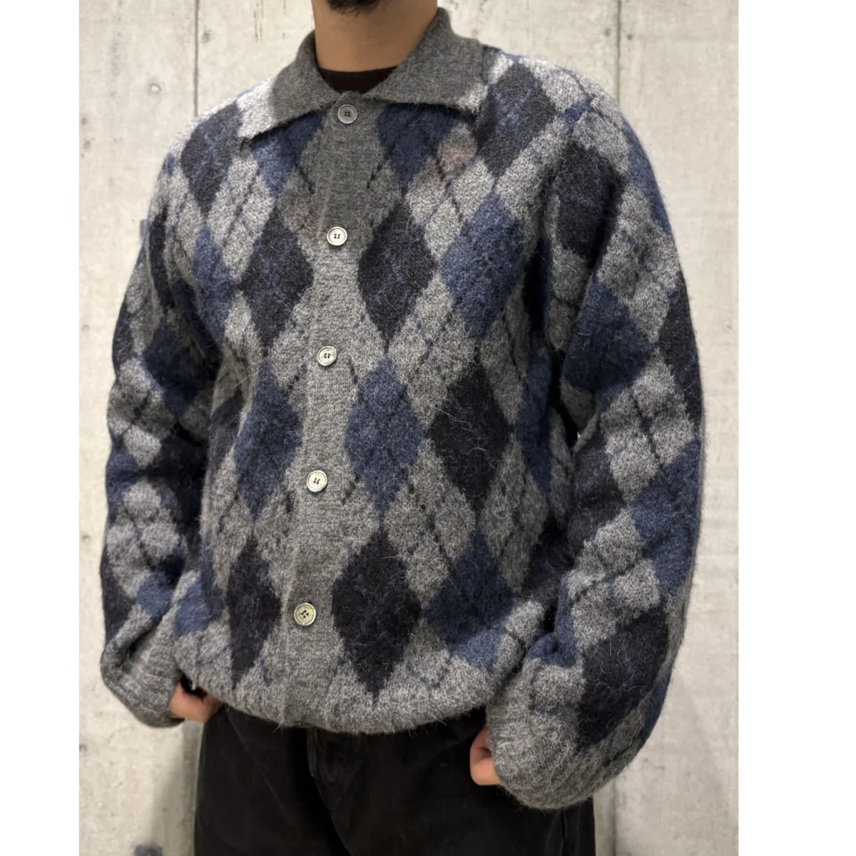24AWEVENING POLO Soft Duke Argyleアーガイルアルパカウールカーディガン - Image 2