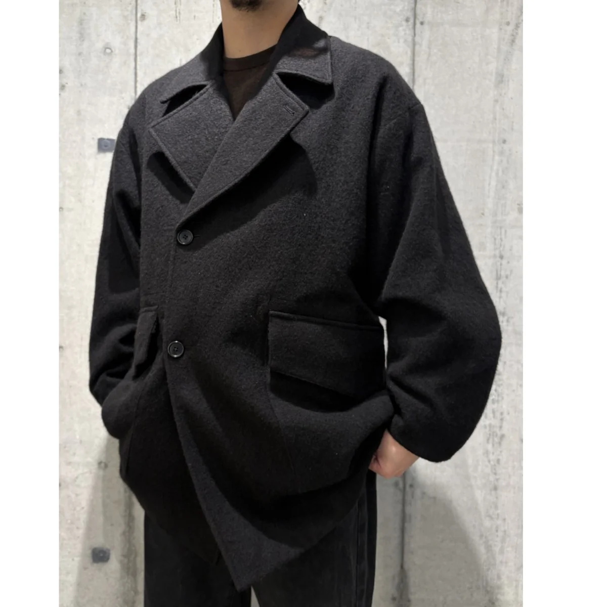 Wool-lapeled Oversize Coatウールラペルドオーバーサイズコートジャケット - Image 2