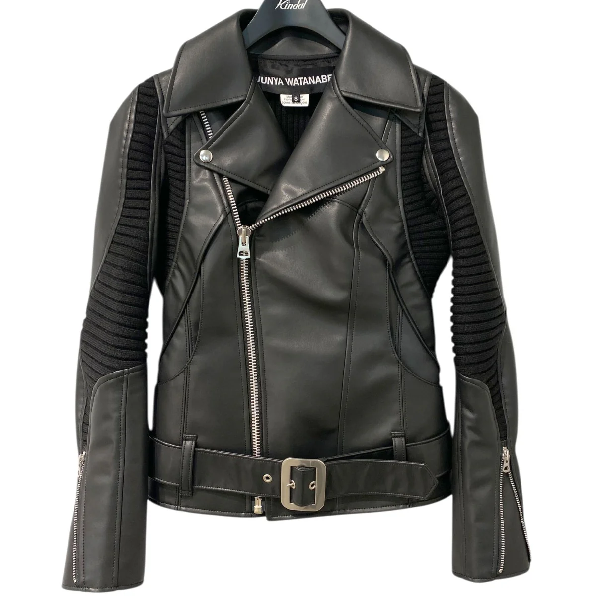 25AWKnitted Insert JacketニットドッキングフェイクレザーライダースジャケットJP-J007