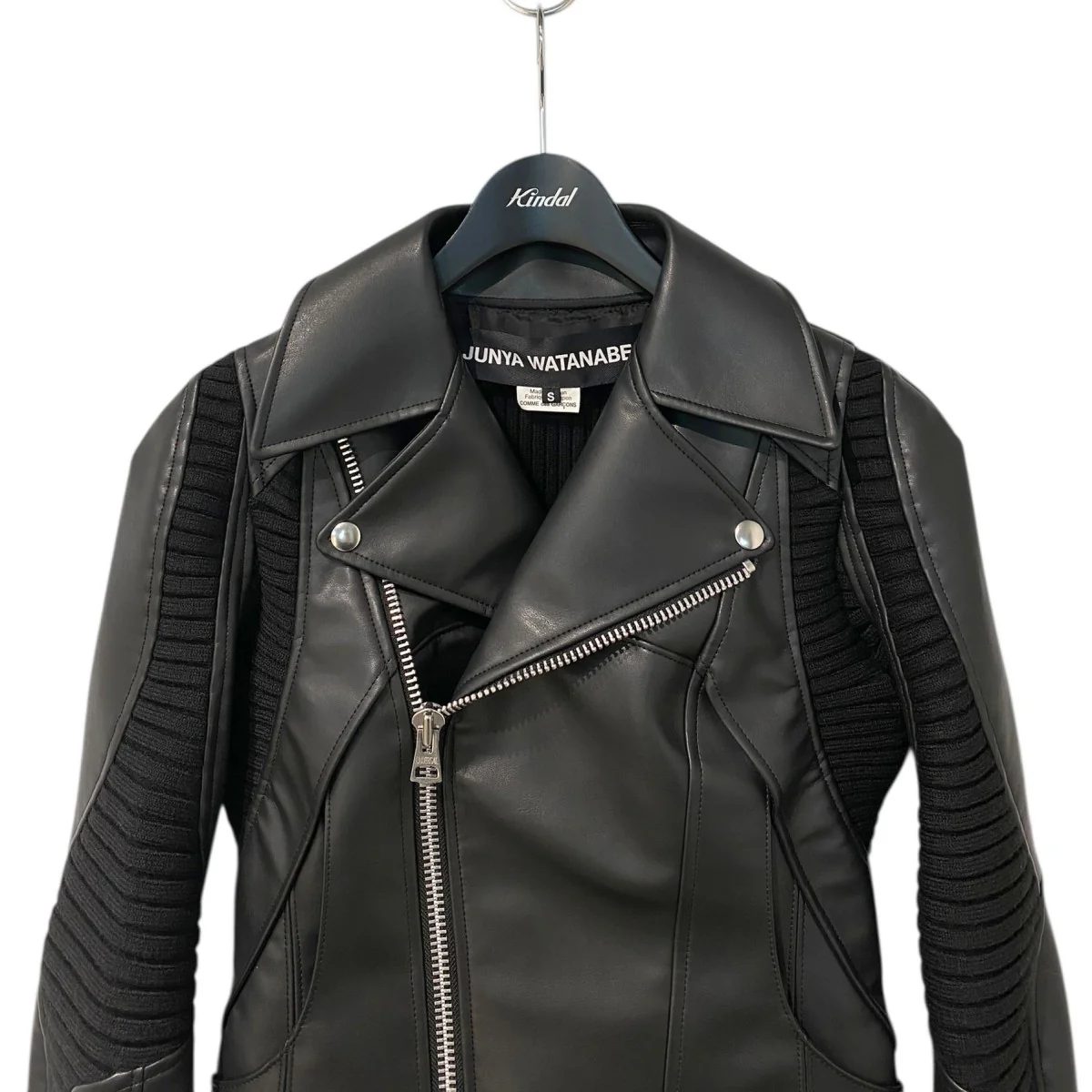25AWKnitted Insert JacketニットドッキングフェイクレザーライダースジャケットJP-J007 - Image 3