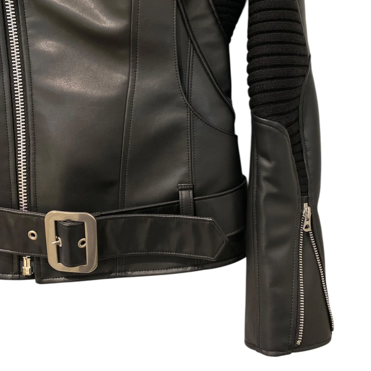 25AWKnitted Insert JacketニットドッキングフェイクレザーライダースジャケットJP-J007 - Image 4