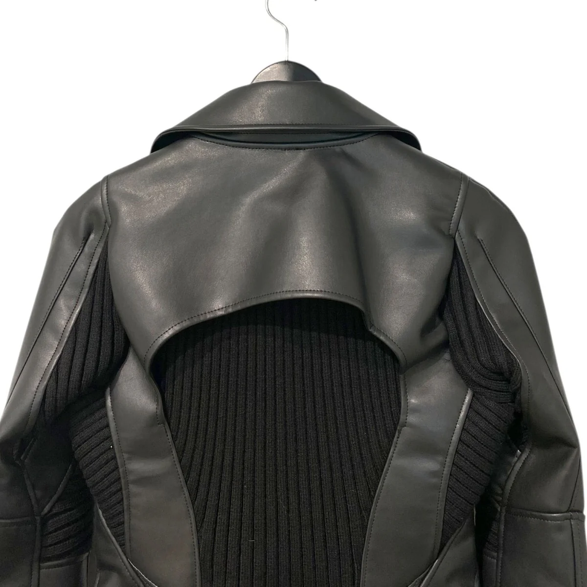 25AWKnitted Insert JacketニットドッキングフェイクレザーライダースジャケットJP-J007 - Image 5