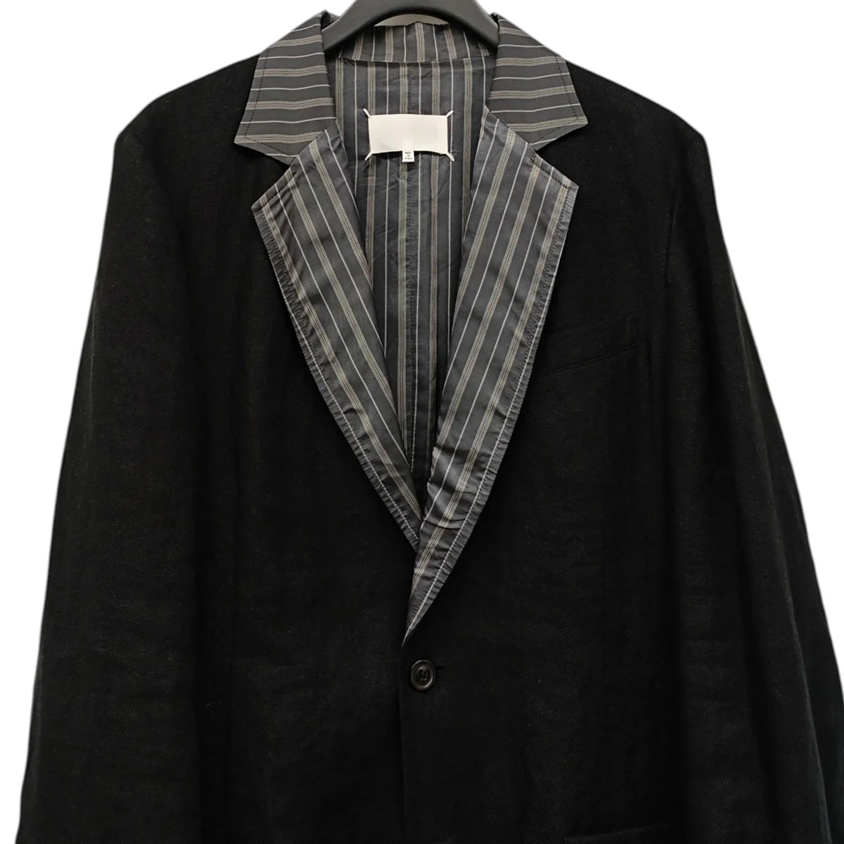 2021SS Black Linen Stripe Collar Blazer リネンジャケット - Image 2