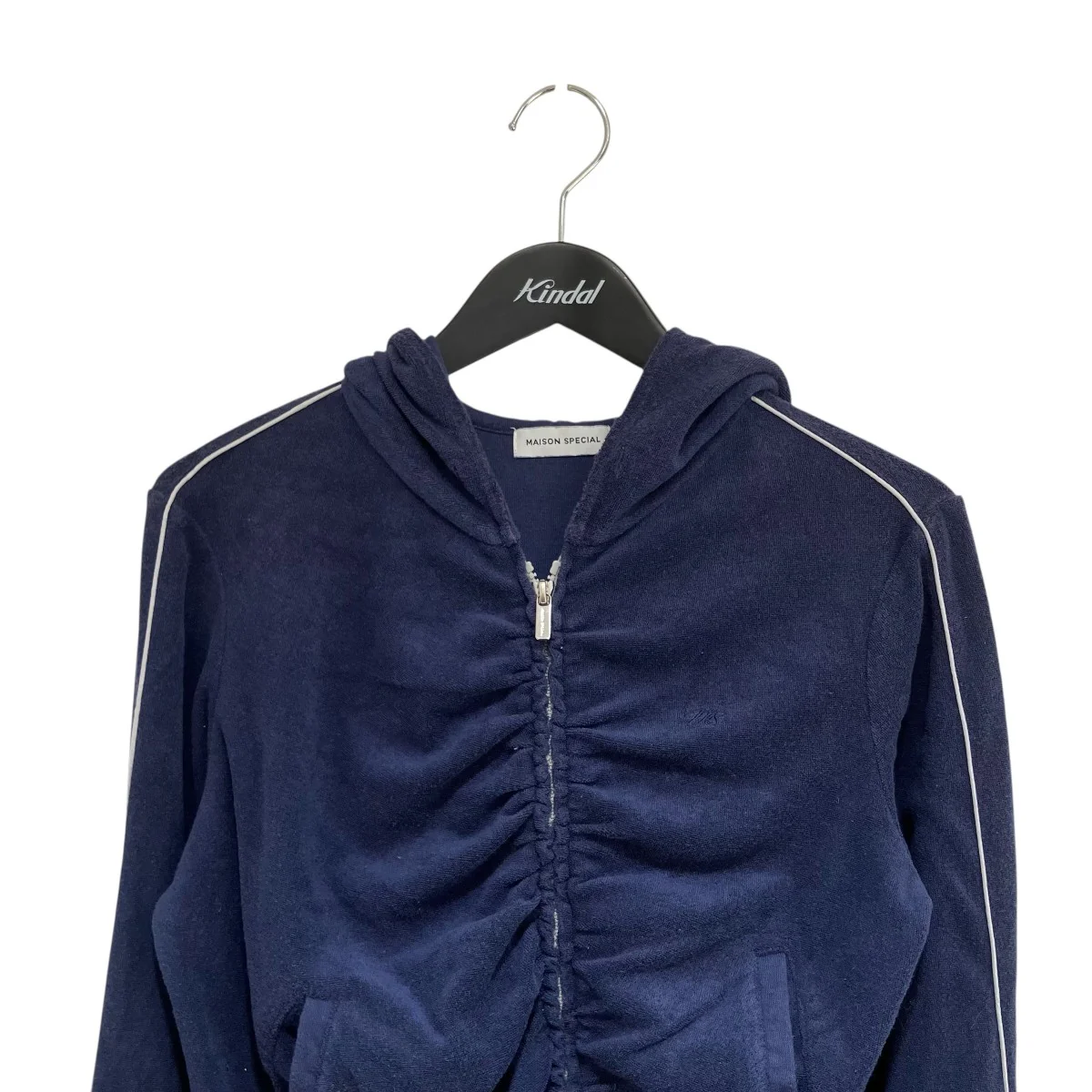 クロップドジップパーカー21251415802 Gather Pile Fabric Short Length Hoodie - Image 3