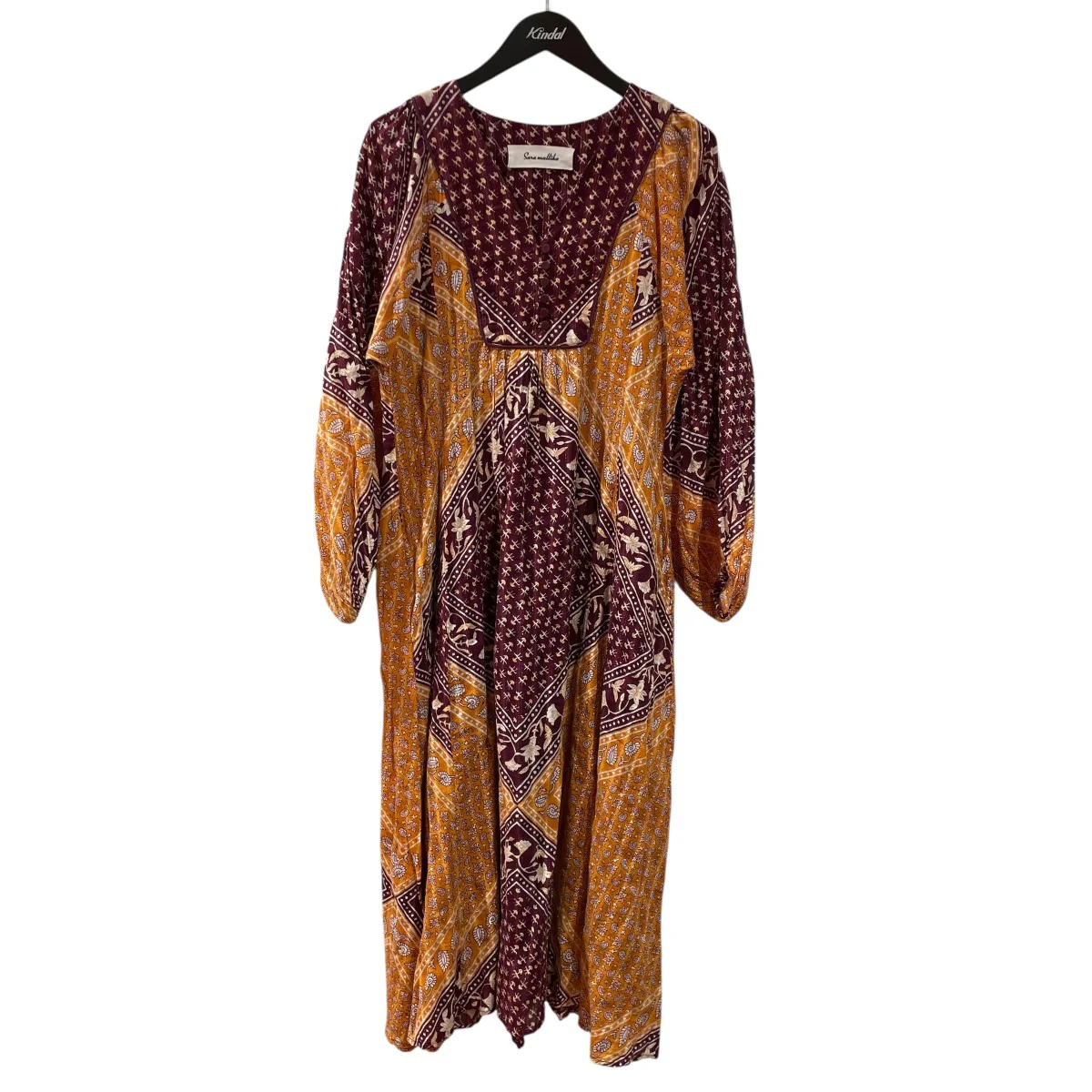 Cotton Block Pattern Dress長袖ワンピース020421sa1