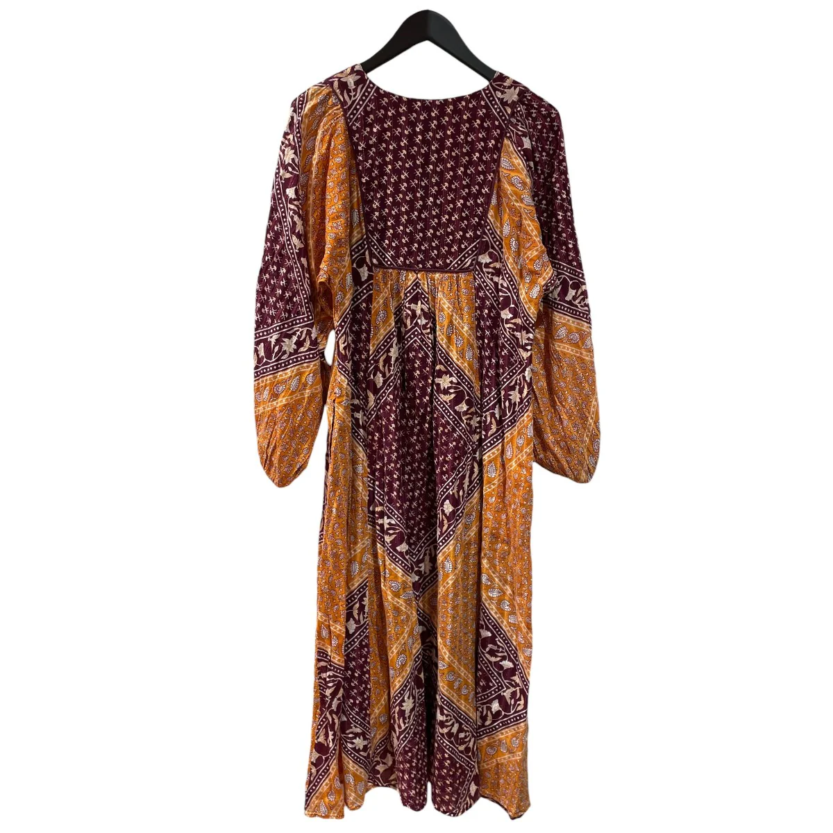 Cotton Block Pattern Dress長袖ワンピース020421sa1 - Image 2