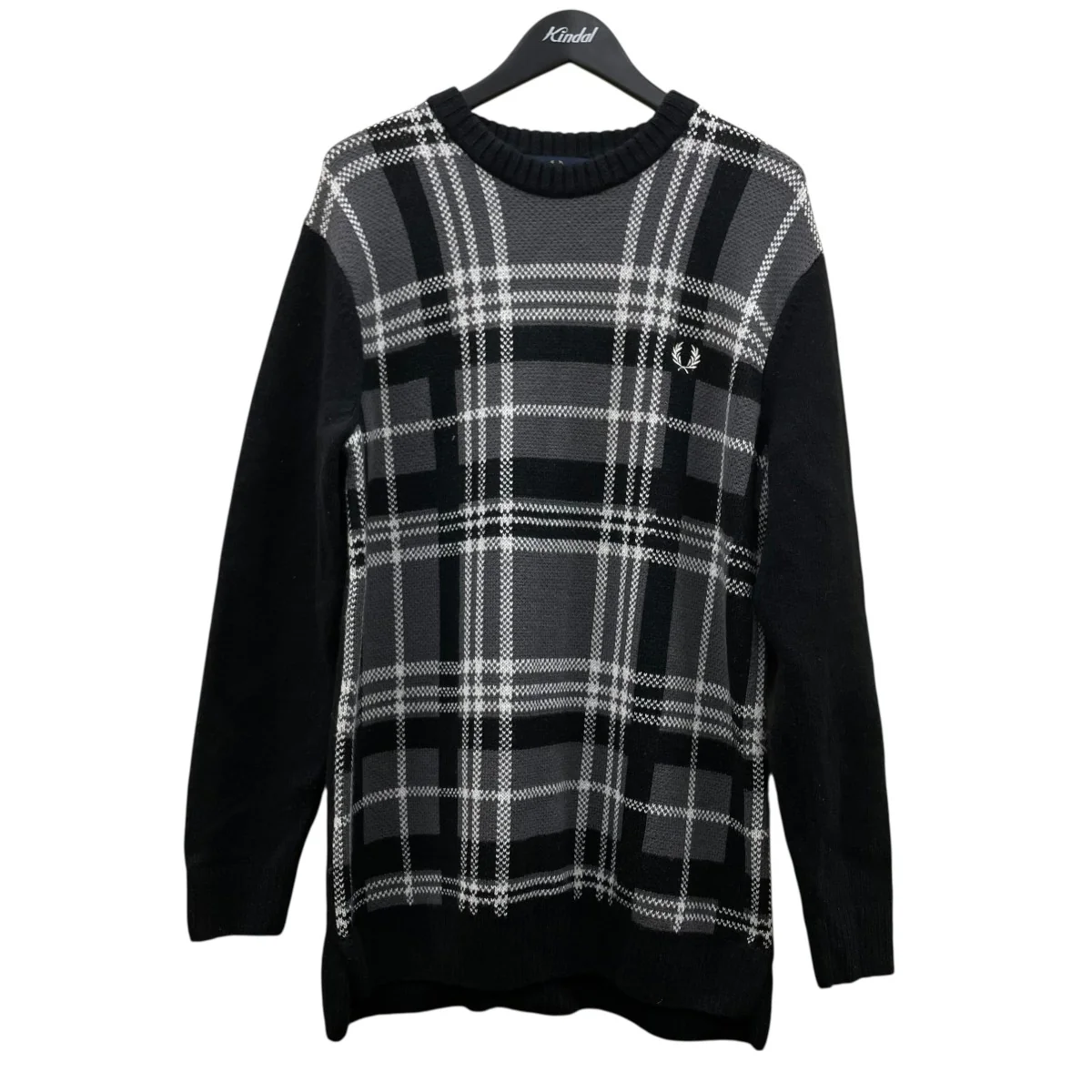 Tarttan Panel Sweaterロゴ刺繍付き タータンチェック柄 ウール ニット セーターK4569